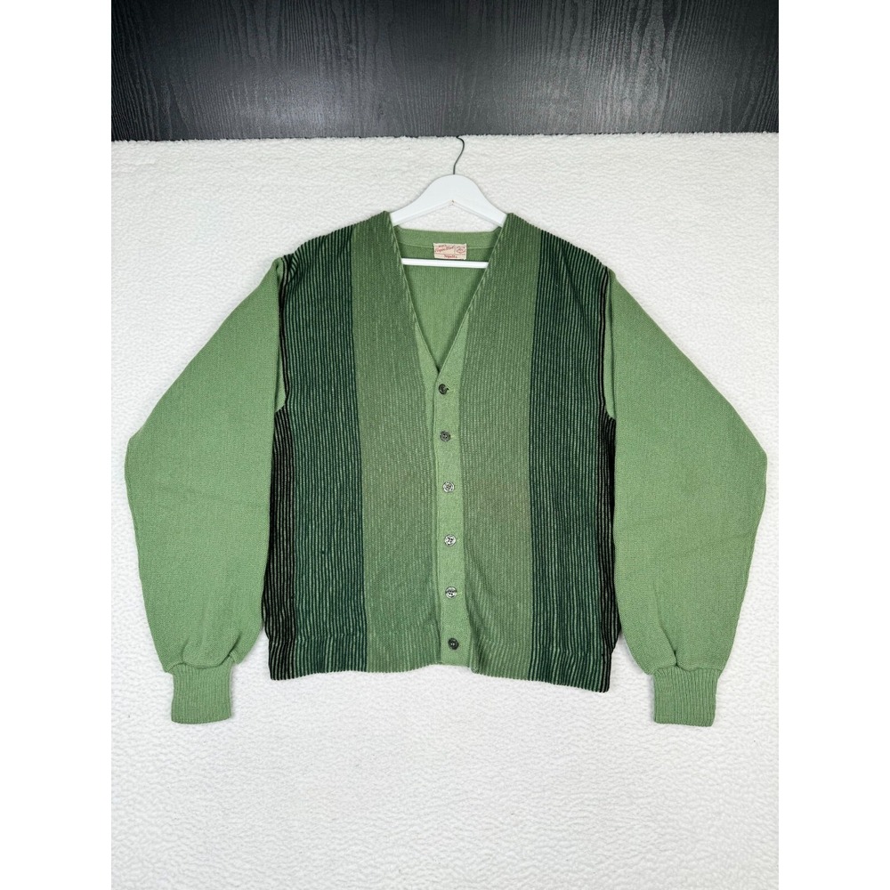 VTG 60's Nynit New York Knitting Mills Cardigan - Small - Greed Striped Wool